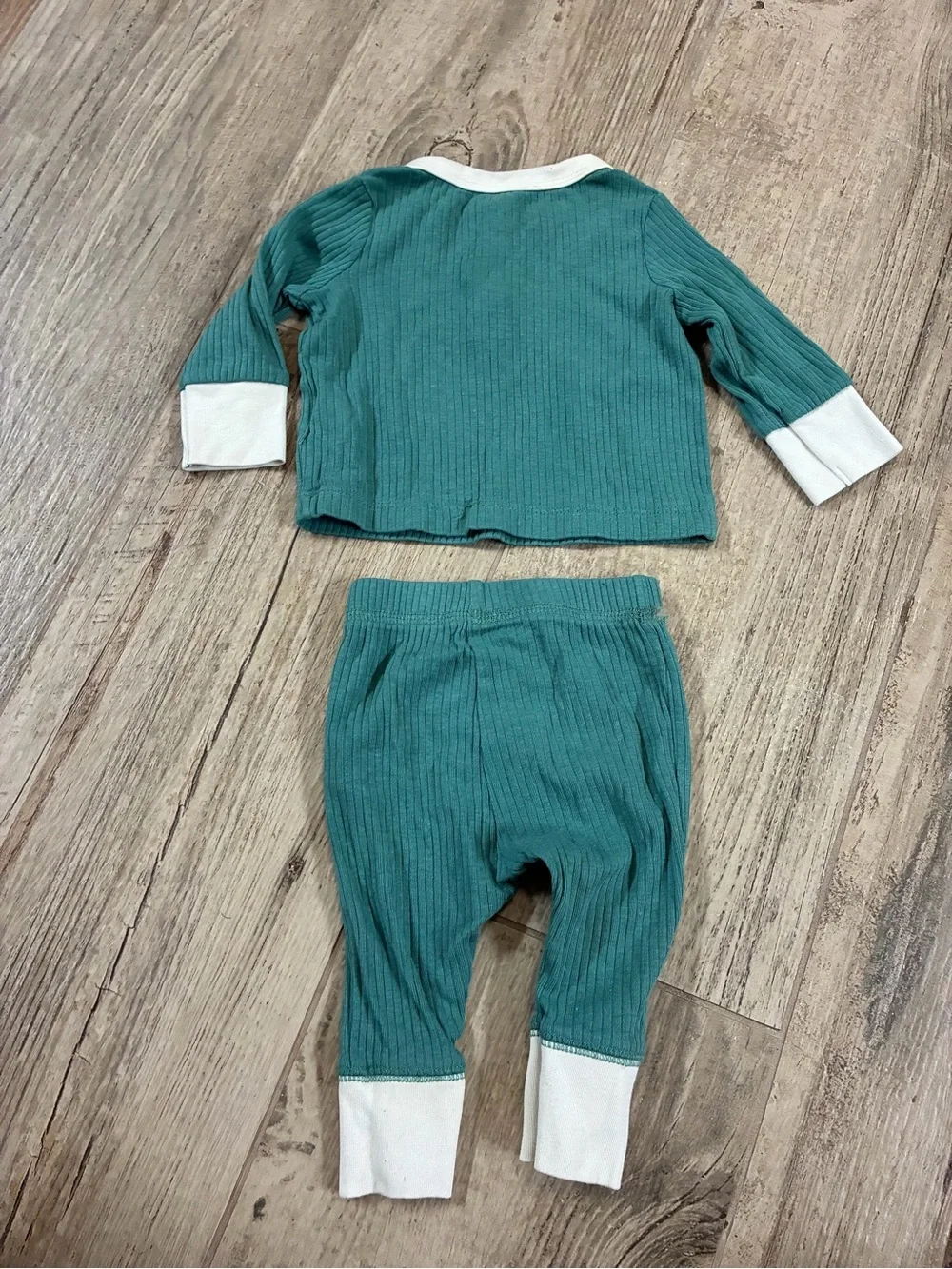 Baby Cat & Jack Newborn Teal Ribbed 2 Piece Outfit Set White Trim #1348